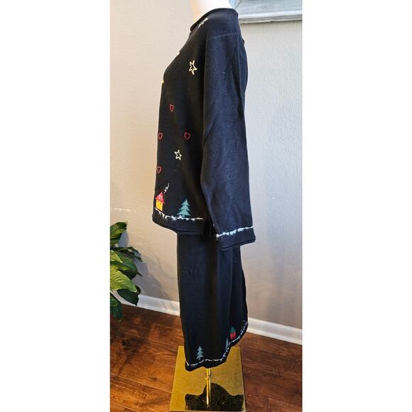 NWT Vintage Quacker Factory Christmas Sweater and‎ Skirt Set Women Size M Black - Picture 7 of 10